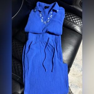 JM Collection Royal Blue Textured Blouse with Embellishments . SET